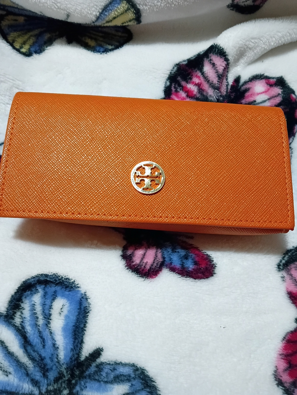 Tory Burch Orange Saffiano Leather Continental Wallet Like New